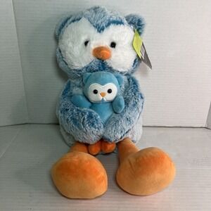 Animal Adventure‎ Plush Blue Owl Holding Baby Owl 12" Sitting Stuffed Animal NWT